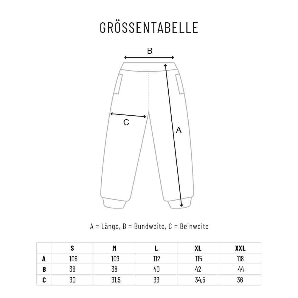 Inchez Größentabelle Jogger